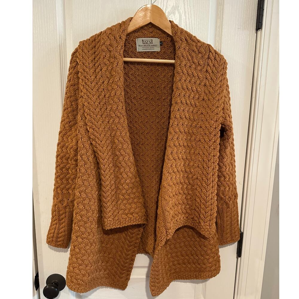 Beautiful Aran Sweater Market Gold Merino Wool Waterfall Cardigan